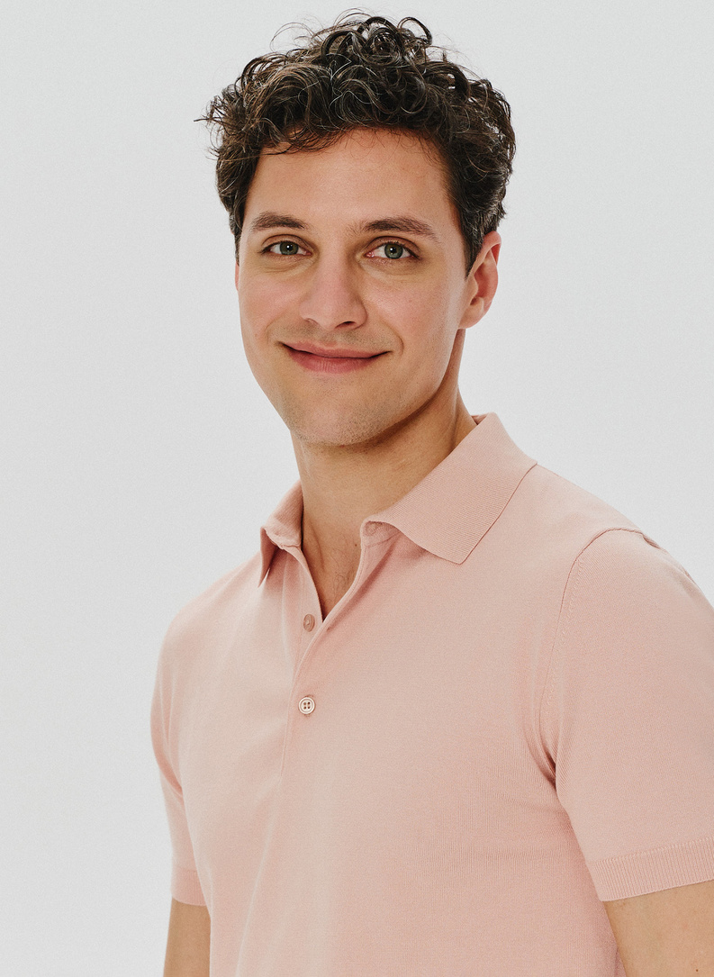 Rožiniai trikotažiniai polo T marškinėliai