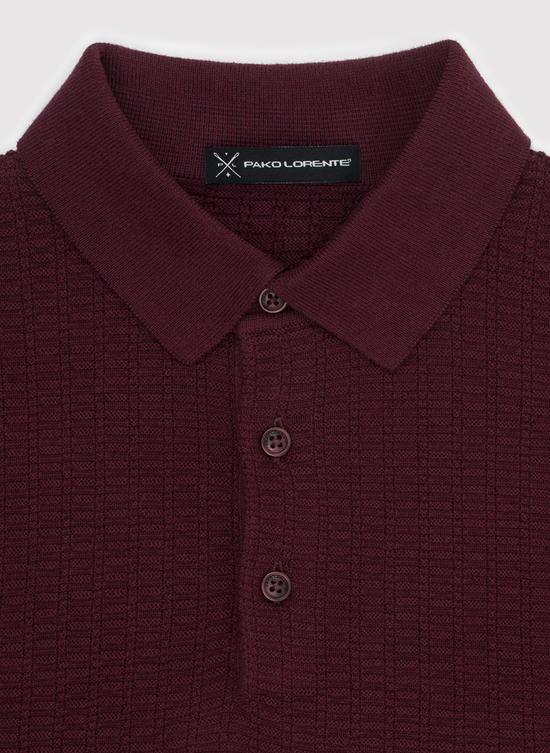 Vyšninės spalvos vilnonis polo megztinis