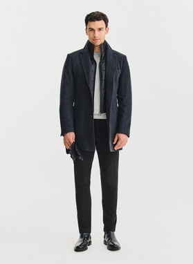 Grafito spalvos vyriškas lietpaltis su nusegama apykakle