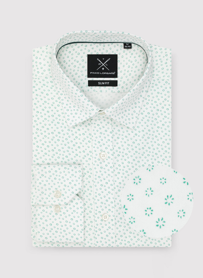 Balti vyriški marškiniai žaliu mikroraštu