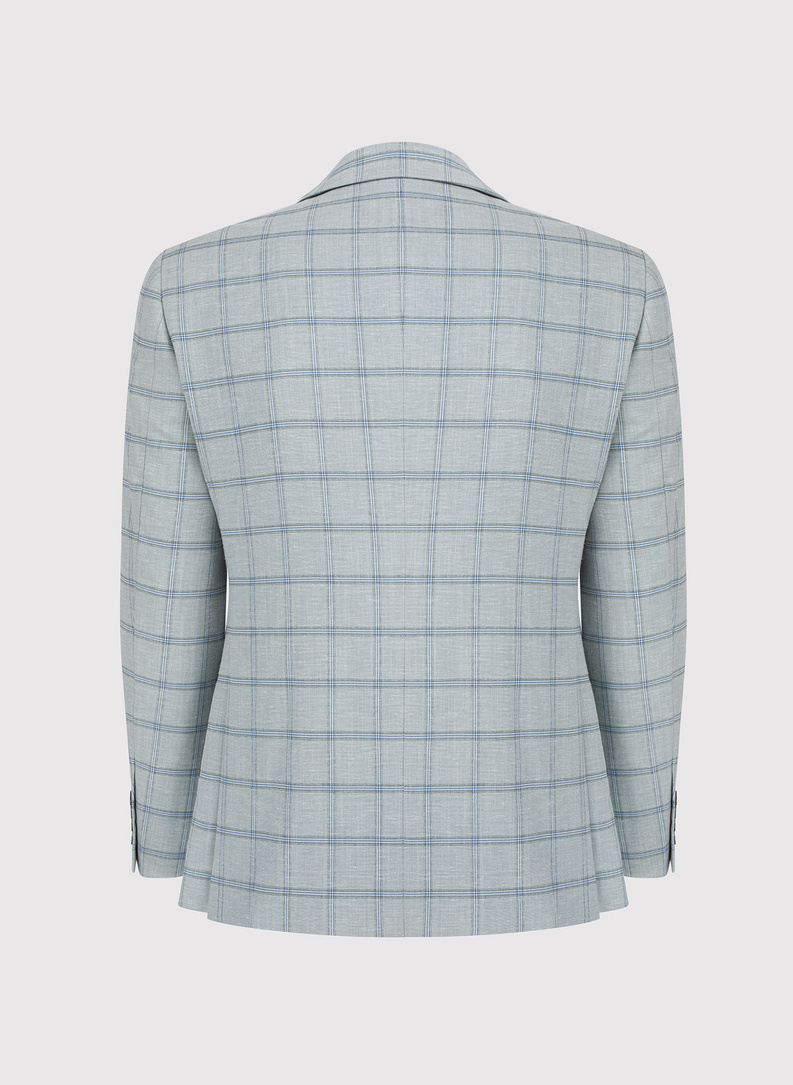 Pilkas vyriškas švarkas dideliais kvadratais