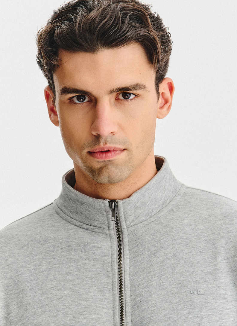 Pilkas treninginis bluzonas su užtrauktuku