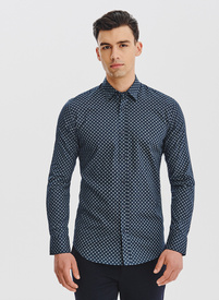 Tamsiai mėlyni vyriški marškiniai geometriniu raštu