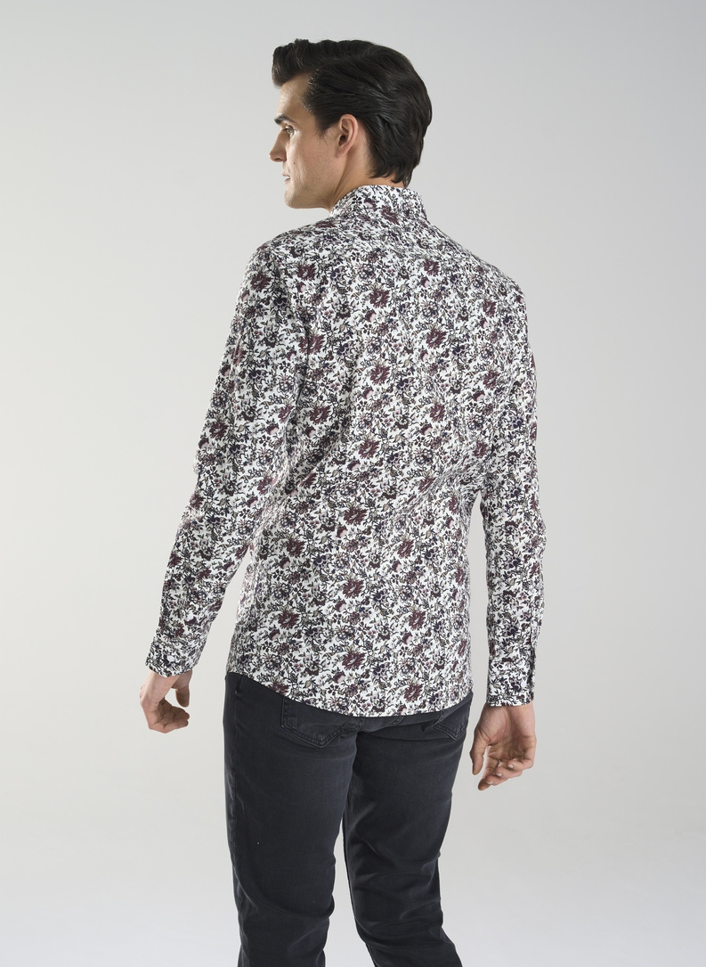 Balti vyriški marškiniai botaniniu raštu