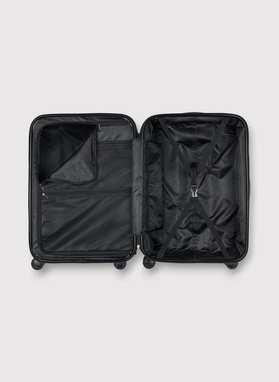 Vidutinis tamsiai pilkas lagaminas su grioveliais