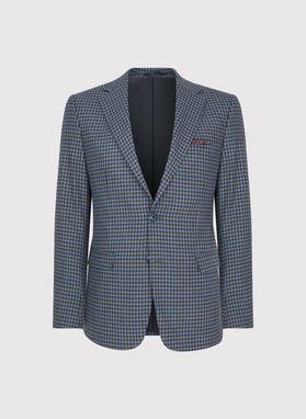 Tamsiai mėlynas švarkas smulkiais langeliais