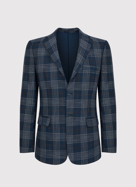 Tamsiai mėlynas languotas vyriškas laisvalaikio švarkas