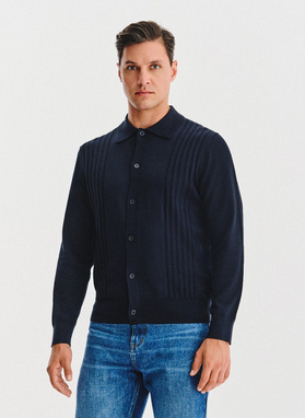 Tamsiai mėlynos spalvos medvilninis kardiganas