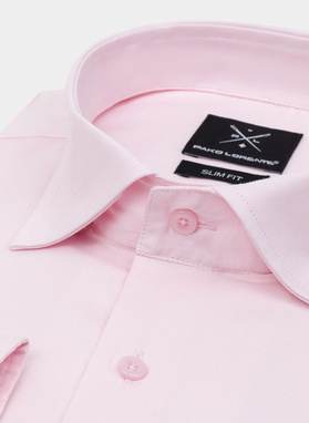 Rožinės spalvos elegantiški vyriški marškiniai be raštų