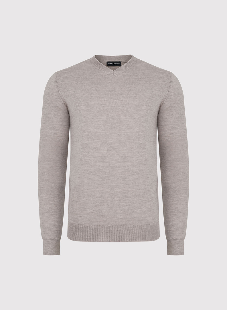 Smėlinės spalvos vilnonis megztinis