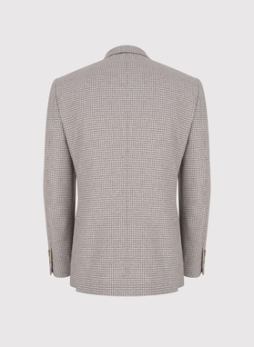 Šviesiai rudas švarkas smulkiais langeliais