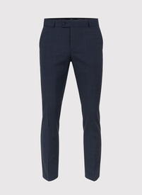 Tamsiai mėlynos kostiuminės kelnės subtiliais langais