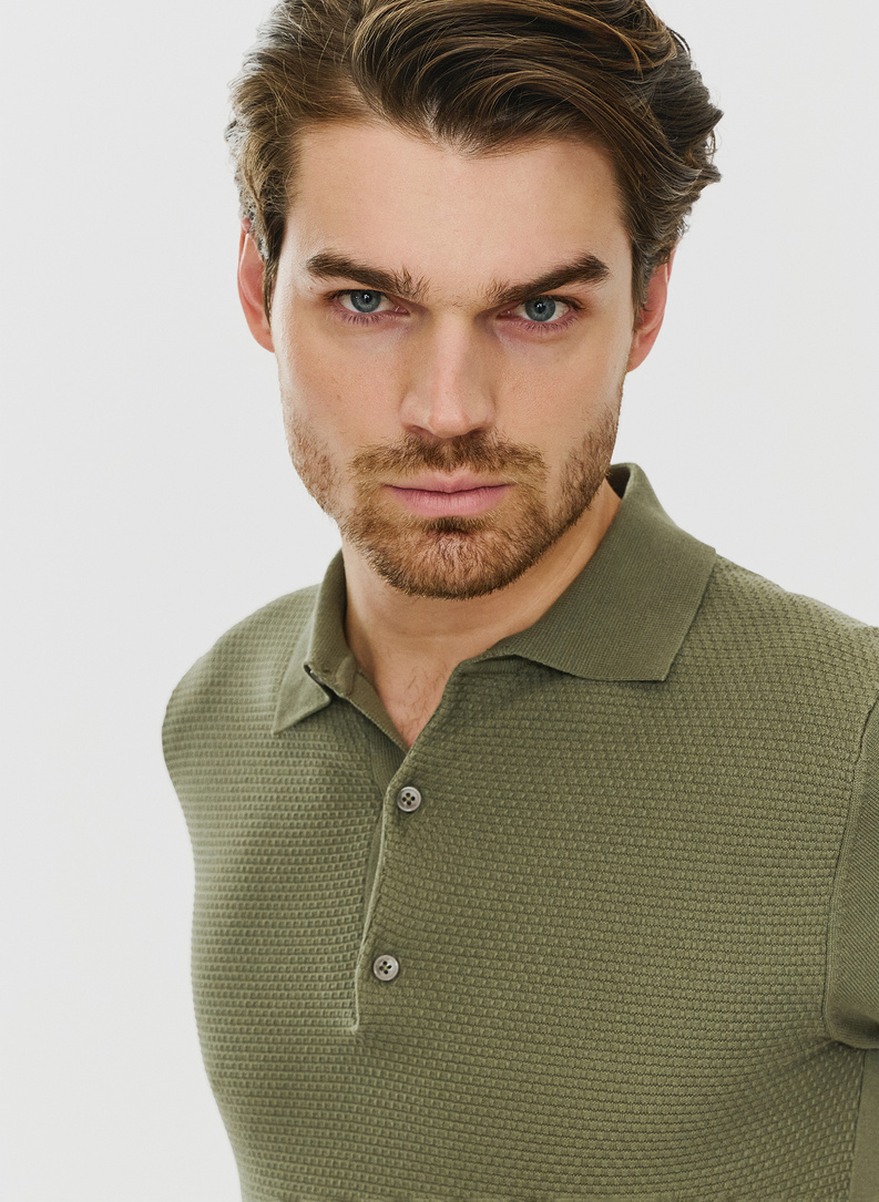 Vaflinio pynimo žali polo T marškinėliai