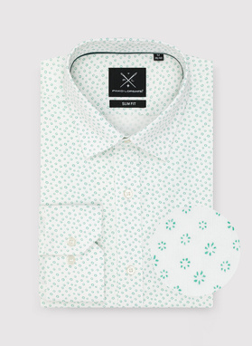 Balti vyriški marškiniai žaliu mikroraštu