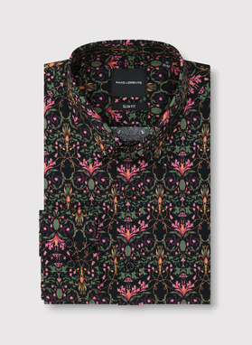 Juodi marškiniai spalvotomis gėlėmis