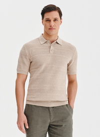 Smėliniai trikotažiniai polo marškinėliai