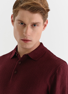 Vyšninės spalvos vilnonis polo megztinis