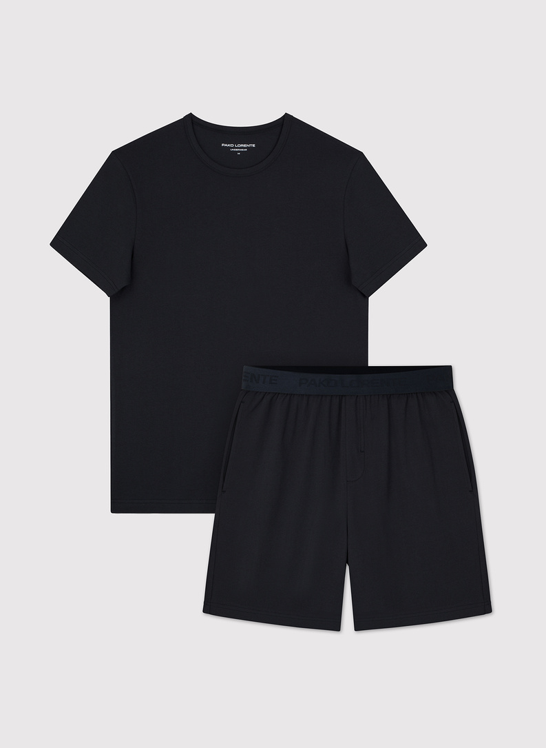 Juoda vyriška pižama su medvilne