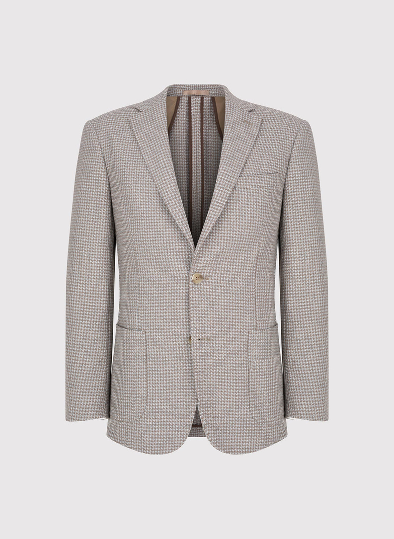 Šviesiai rudas švarkas smulkiais langeliais