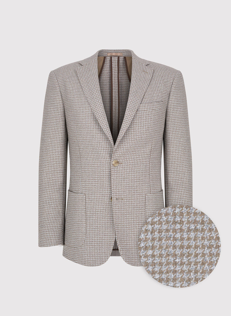 Šviesiai rudas švarkas smulkiais langeliais