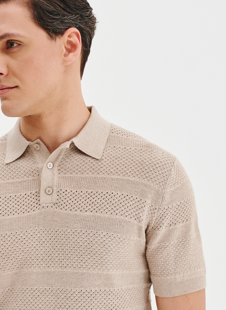 Smėliniai trikotažiniai polo marškinėliai