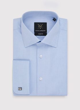 Mėlyni medvilniniai sąsagomis sagstomi vyriški marškiniai