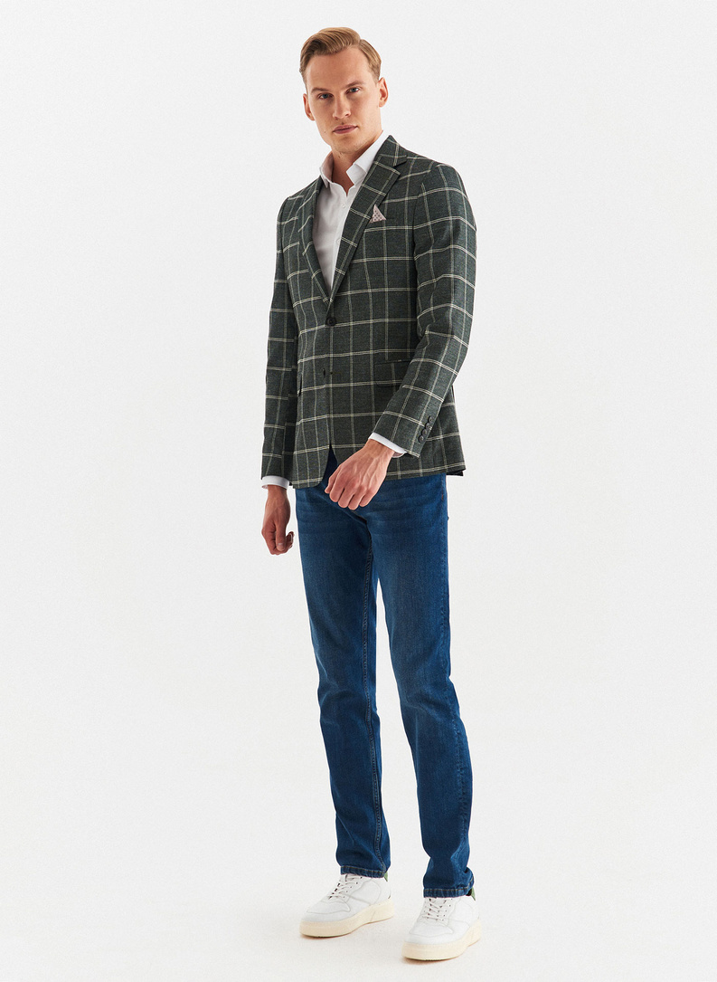 Žalias languotas vyriškas švarkas