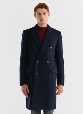 Tamsiai mėlynos spalvos dvieilis vyriškas lietpaltis