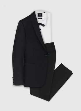 Juodas smokingo švarkas mikroraštu