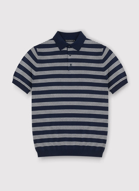 Tamsiai mėlyni dryžuoti polo marškinėliai