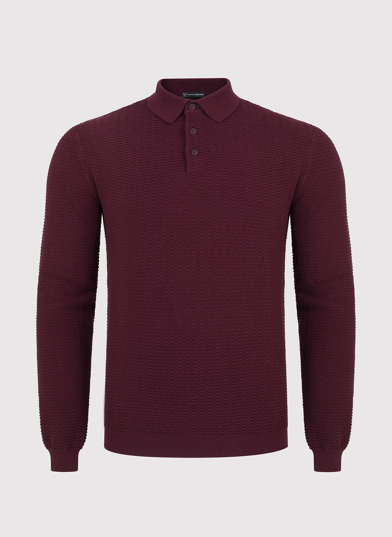 Vyšninės spalvos vilnonis polo megztinis