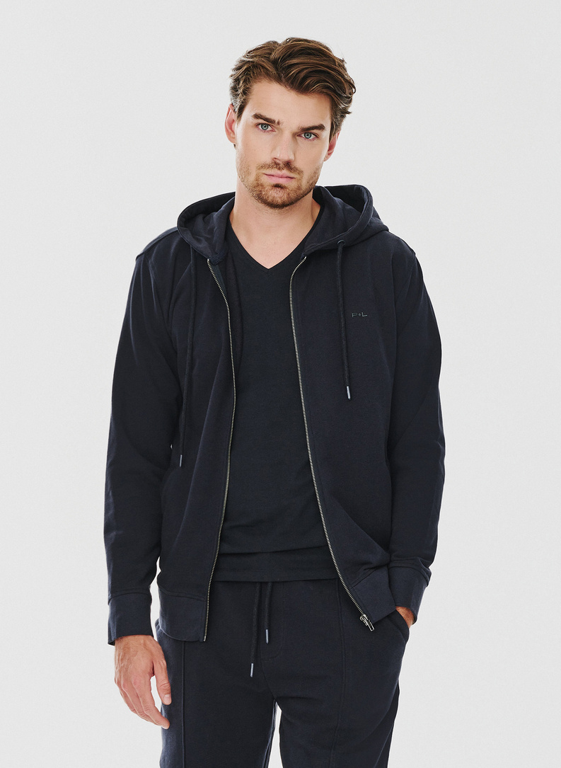 Tamsiai mėlynos spalvos sagstomas treninginis bluzonas