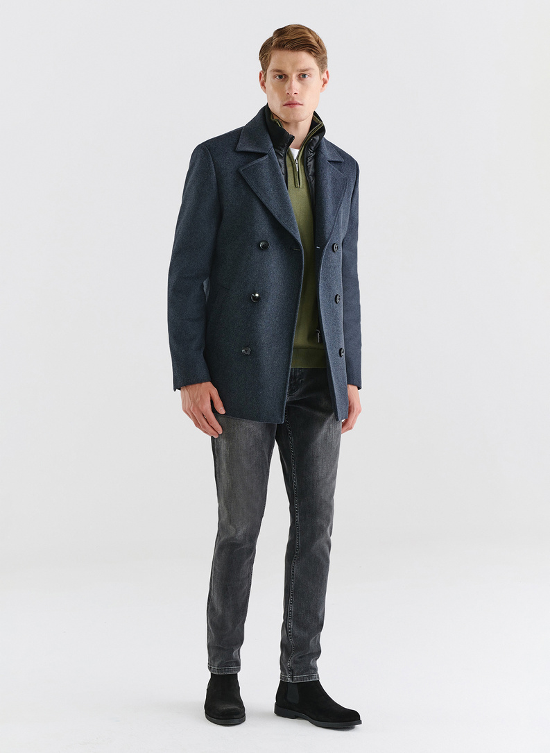 Trumpas dvieilis vyriškas lietpaltis su vilna