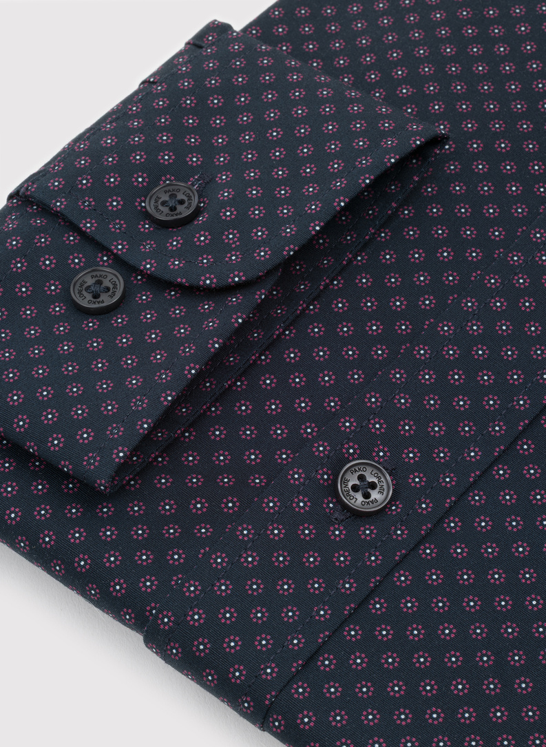 Tamsiai mėlyni gėlėti marškiniai