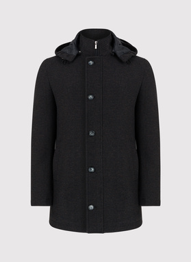 Juodai bronzinis vyriškas lietpaltis su nusegamu gobtuvu