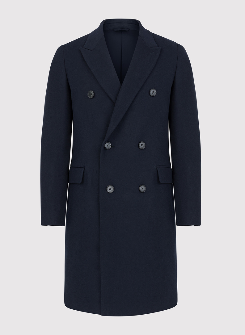 Tamsiai mėlynos spalvos dvieilis vyriškas lietpaltis