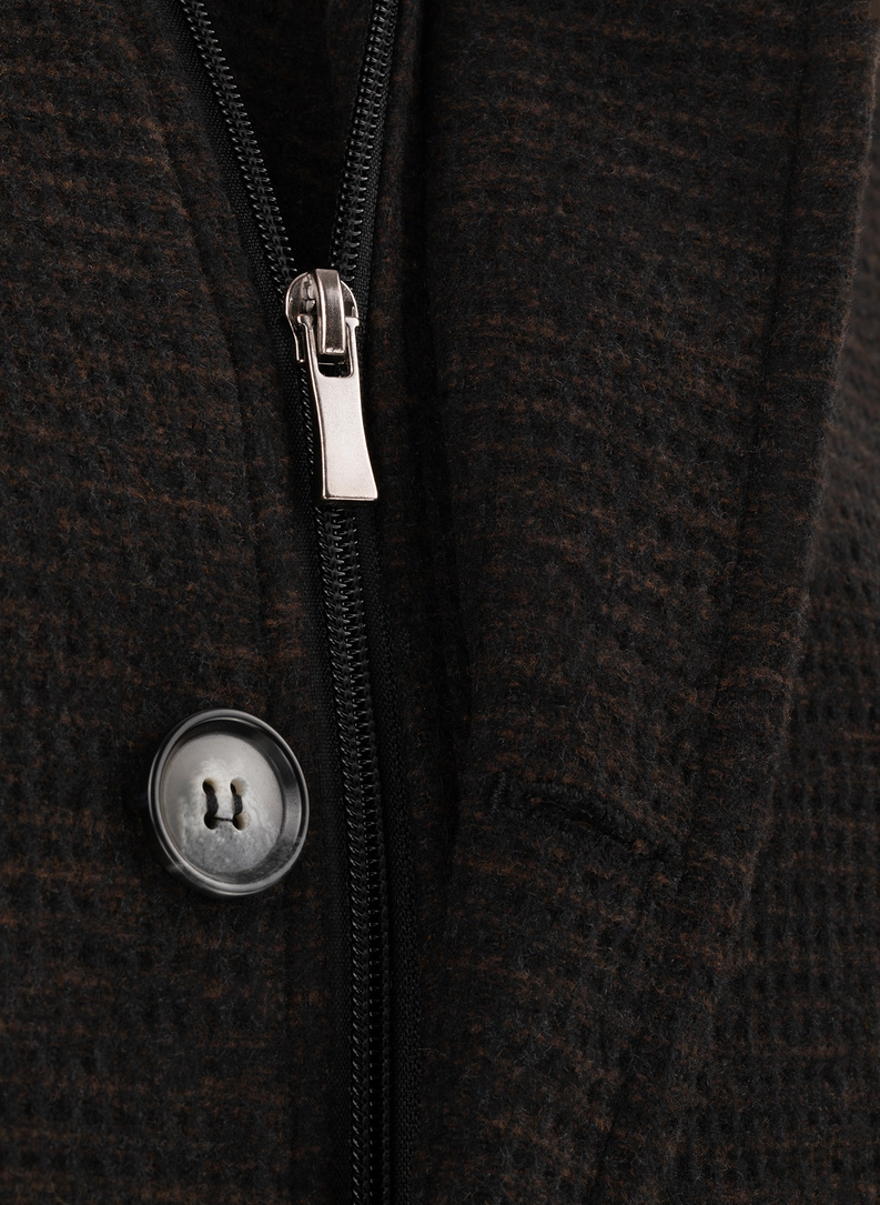 Juodai bronzinis vyriškas lietpaltis su nusegamu gobtuvu