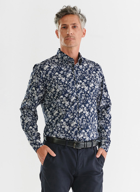 Tamsiai mėlyni gėlėti marškiniai