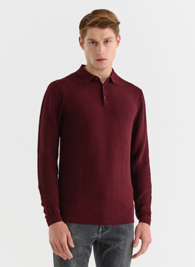 Vyšninės spalvos vilnonis polo megztinis