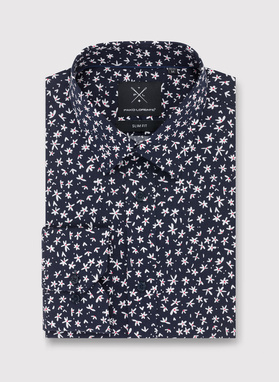 Tamsiai mėlyni vyriški marškiniai gėlytėmis