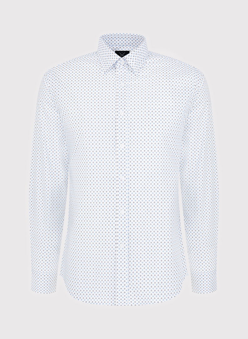 Balti marškiniai mėlynais trikampiais