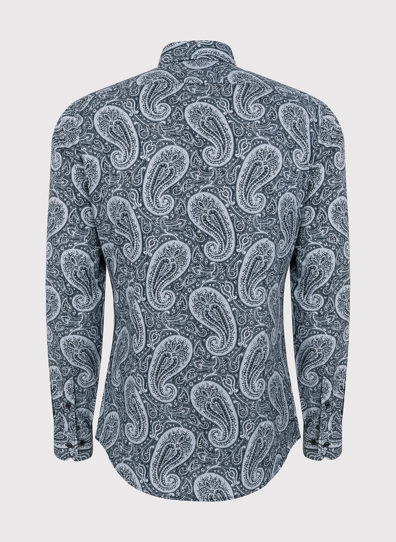 Juodi vyriški marškiniai peislio raštu