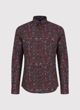 Tamsiai raudoni gėlėti marškiniai