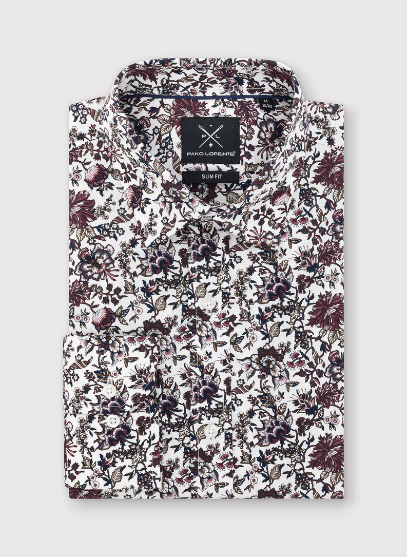 Balti vyriški marškiniai botaniniu raštu