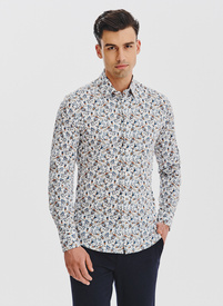 Balti vyriški marškiniai spalvotomis gėlėmis