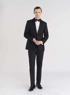 Vilnonis juodas smokingo švarkas mikroraštu