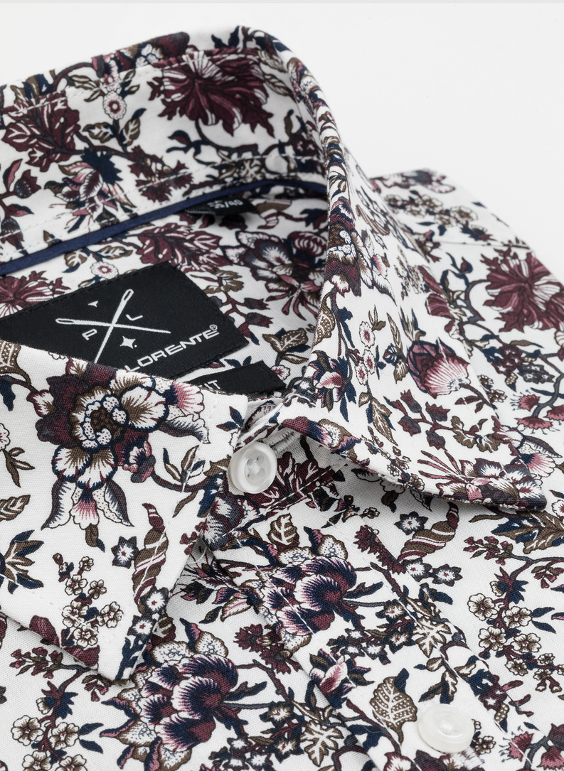 Balti vyriški marškiniai botaniniu raštu