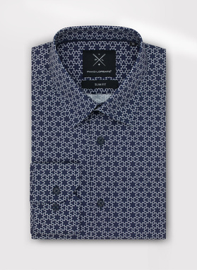 Tamsiai mėlyni vyriški marškiniai baltu raštu