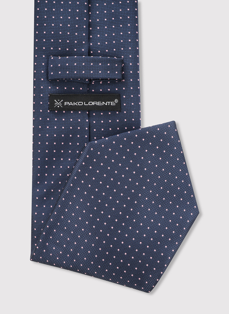 Tamsiai mėlynas vyriškas kaklaraištis taškeliais