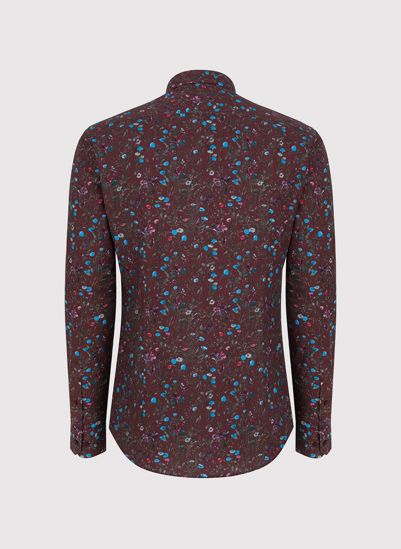Tamsiai raudoni gėlėti marškiniai